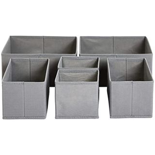 Amazon Basics Collapsible Clothes Drawer Organisers / Dividers for Wardrobe Bedroom or Kitchen, Set of 6, Grey