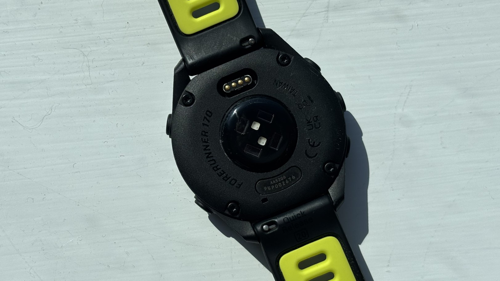 Garmin Forerunner 170 close-up on heart rate sensor