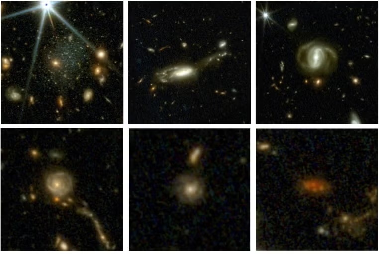 a six-paneled image showing six different galaxies
