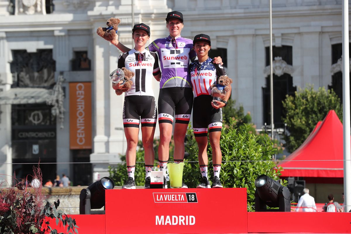 Leah Kirchmann, Ellen van Dijk and Coryn Rivera were the top three in the Madrid Challenge