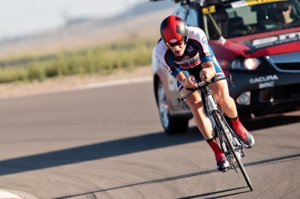 Jeff Louder (BMC) leans through one of the race track turns.