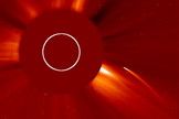 As SOHO observed with its two coronagraphs for about a day (July 5-6, 2011), an icy comet flew in from behind the Sun and met its end.