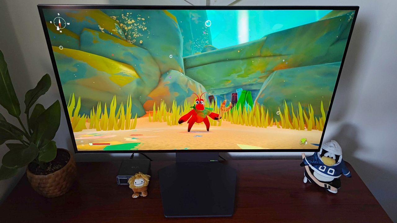 LG UltraGear 32GS95UE-B with Another Crab's Treasure gameplay on screen