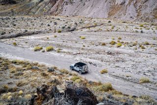 Jeep on desert road