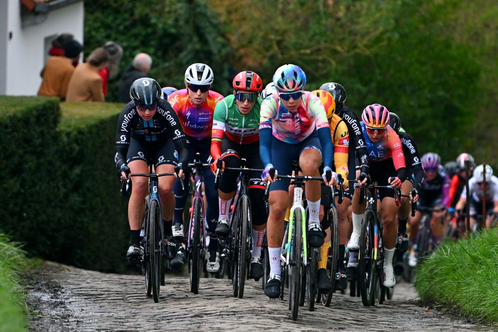 OUDENAARDE BELGIUM APRIL 02 LR Marlen Reusser of Switzerland and Team SD Worx and Elisa Balsamo of Italy and Team TrekSegafredo compete during the 20th Ronde van Vlaanderen Tour des Flandres 2023 Womens Elite a 1566km one day race from Oudenaarde to Oudenaarde UCIWWT on April 02 2023 in Oudenaarde Belgium Photo by Luc ClaessenGetty Images