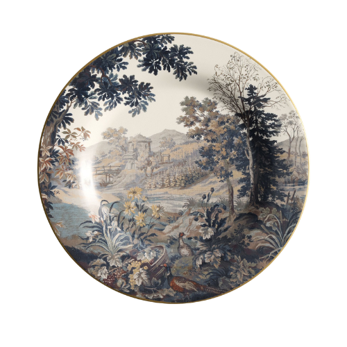 Pottery Barn, Kravet Folly Scenic Stoneware Salad Plates - Mixed Set of 4