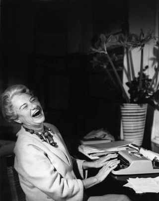 Peggy Guggenheim at her typewriter ca.1965