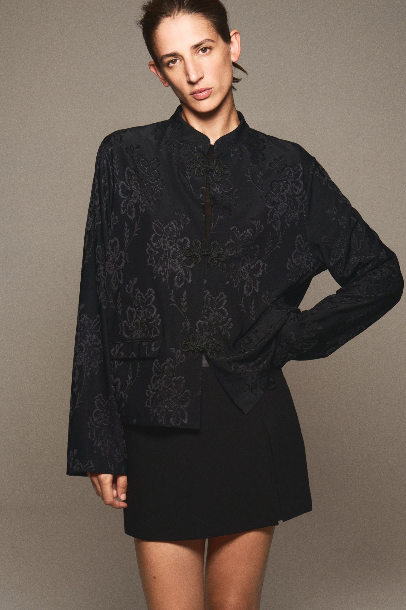 Jacquard-Jersey Knot-Button Jacket