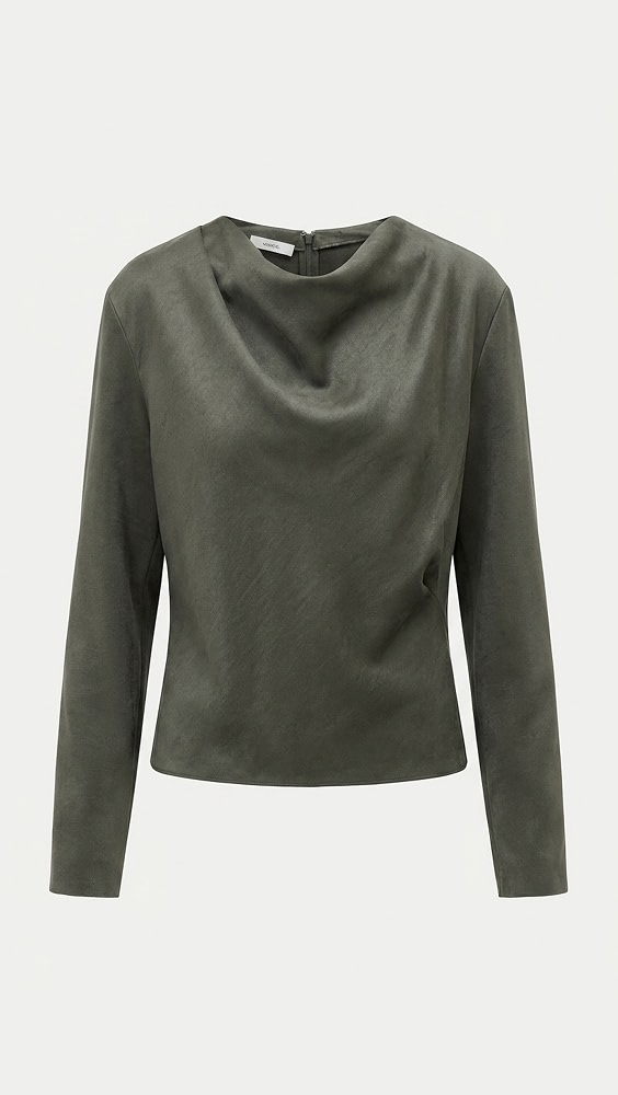 Draped Cowl Neck Blouse - Dusty Olive