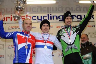 Senior men podium (l-r): Roger Hammond (third), Jody Crawforth (winner), Paul Oldham (second)