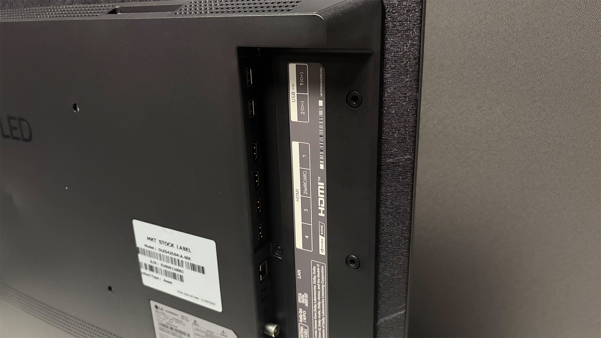 LG C6 42-inch OLED TV rear of set showing connections