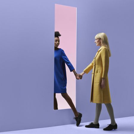 Blue, Yellow, Standing, Fashion, Fashion design, Electric blue, Dress, Gesture, Art, Animation, 