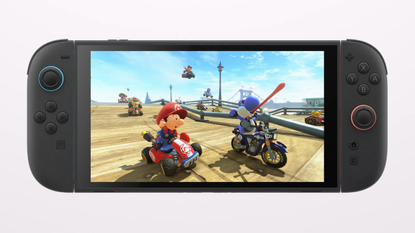 Nintendo Switch 2 with Mario Kart World on screen