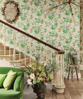 staircase wall ideas floral wallpaper