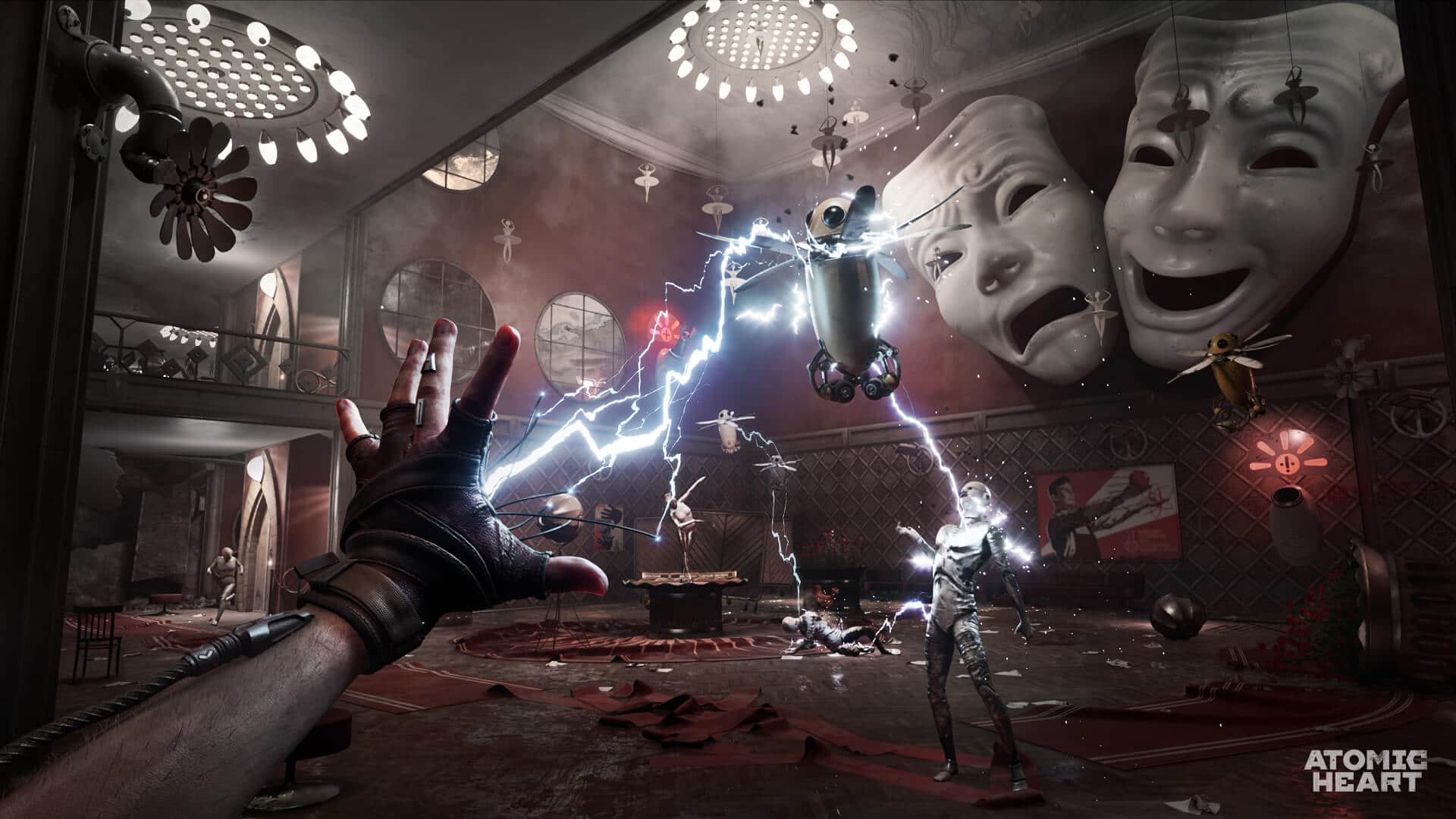 An image showing off the electro-shock powers and combat in Atomic Heart