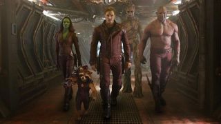 Zoe Saldana, Chris Pratt, and Dave Bautista in Guardians of the Galaxy