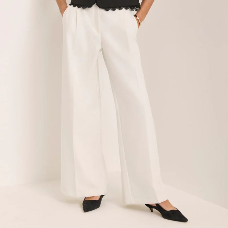 Mint Velvet , White Pleated Wide Leg Trousers