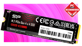 The Silicon Power UD90 floats in the swirling pink PC G Prime Day deal void.