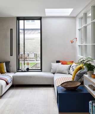 A simple small living room idea with a corner sofa
