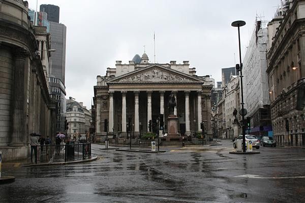 The Bank of England at the heart of London's financial district.