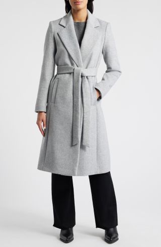 Tie Belt Wool Blend Wrap Coat