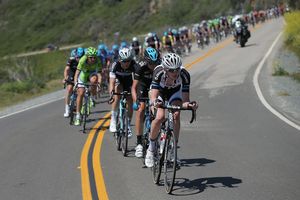 Chad Haga (Team Giant-Shimano) drives the front of the peloton during stage four of the 2014 Amgen Tour of California from Monterey to Cambria.