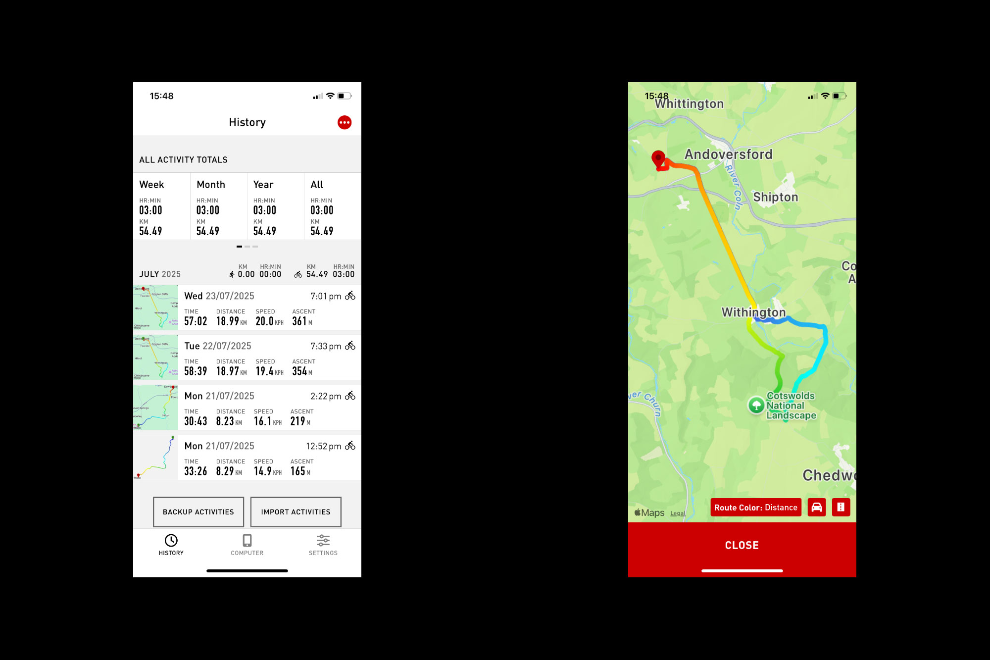 Cadence app ride screens