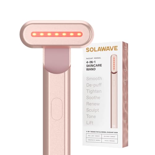 Solawave 4-In-1 Red Light Therapy Wand for Face &amp;amp; Neck | Beauty Device With Galvanic Current, Massager &amp;amp; Warmth | Anti-Aging, Wrinkle Reduction, Skin Tightening, Depuffing &amp;amp; Rejuvenation (rose Gold)