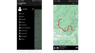 Details of the menus in Lezyne GPS Ally app