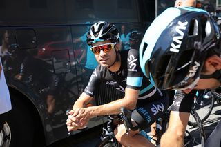 Mikel landa gets ready to ride during the second rest day