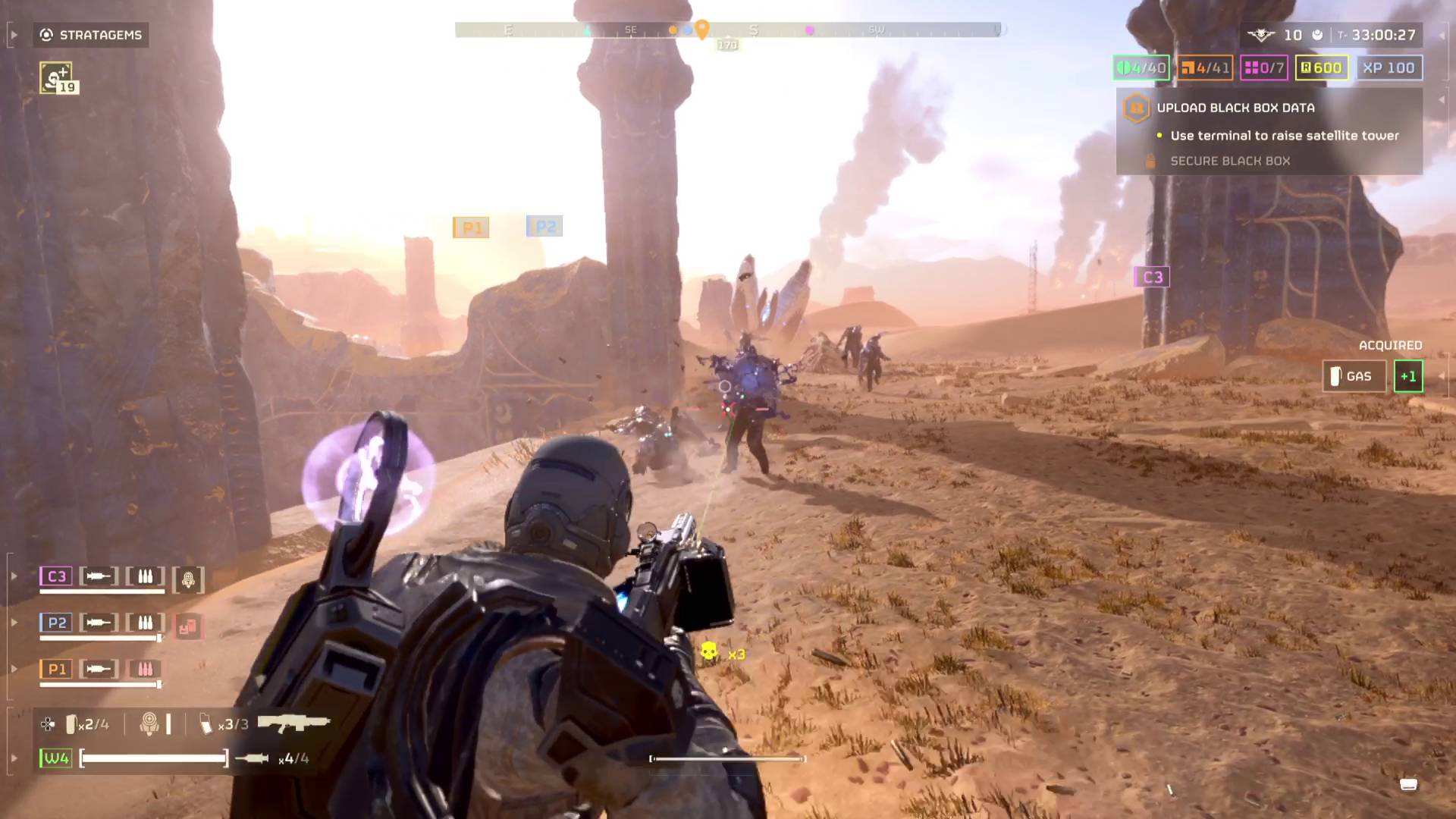 Helldivers 2 helldiver firing stalwart machine gun at mob of voteless