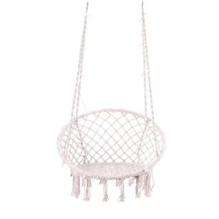A white woven hanging chair