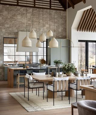 Scandinavian dining room space in an open plan home