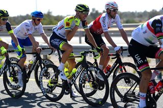 SOHAR OMAN FEBRUARY 11 LR Rein Taaramae of Estonia and Team Intermarch Wanty Gobert Matriaux and Davide Villella of Italy and Team Cofidis compete during the 11th Tour Of Oman 2022 Stage 2 a 1675km stage from Naseem Park to Suhar Corniche TourofOman on February 11 2022 in Sohar Oman Photo by Dario BelingheriGetty Images