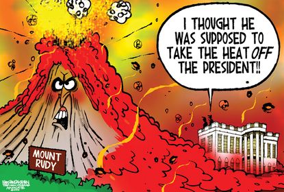 Political cartoon U.S. Rudy Giuliani volcano Trump