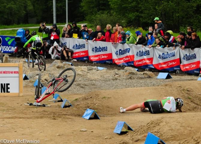 A rider goes down on the tricky BMX whoops