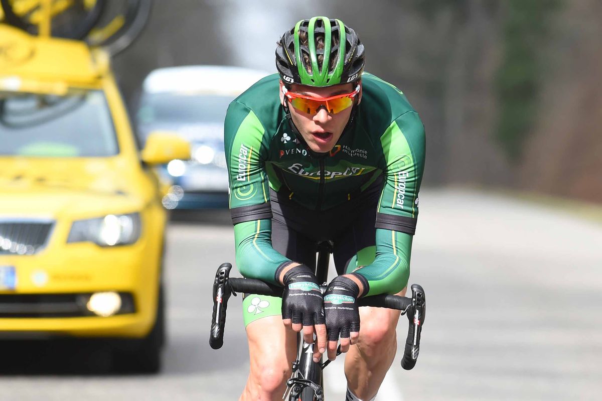 A Europcar rider chases on