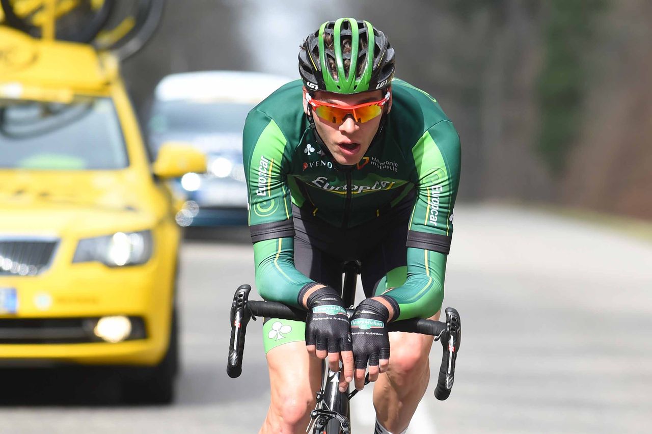 A Europcar rider chases on