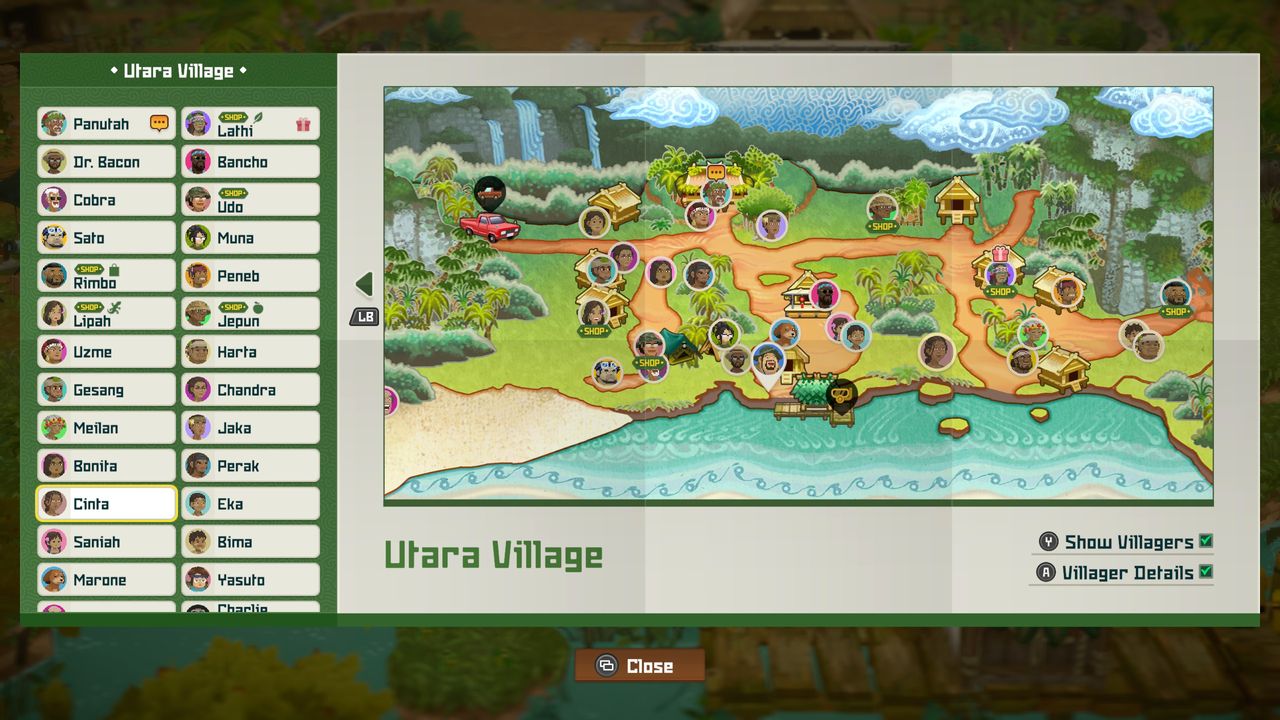 A map showing all the villagers locations
