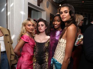 Sabrina Carpenter, Rachel Sennott, Ayo Edebiri and Kaia Gerber attend W Magazine's Annual Best Performances Party at Chateau Marmont on January 04, 2025 in Los Angeles, California