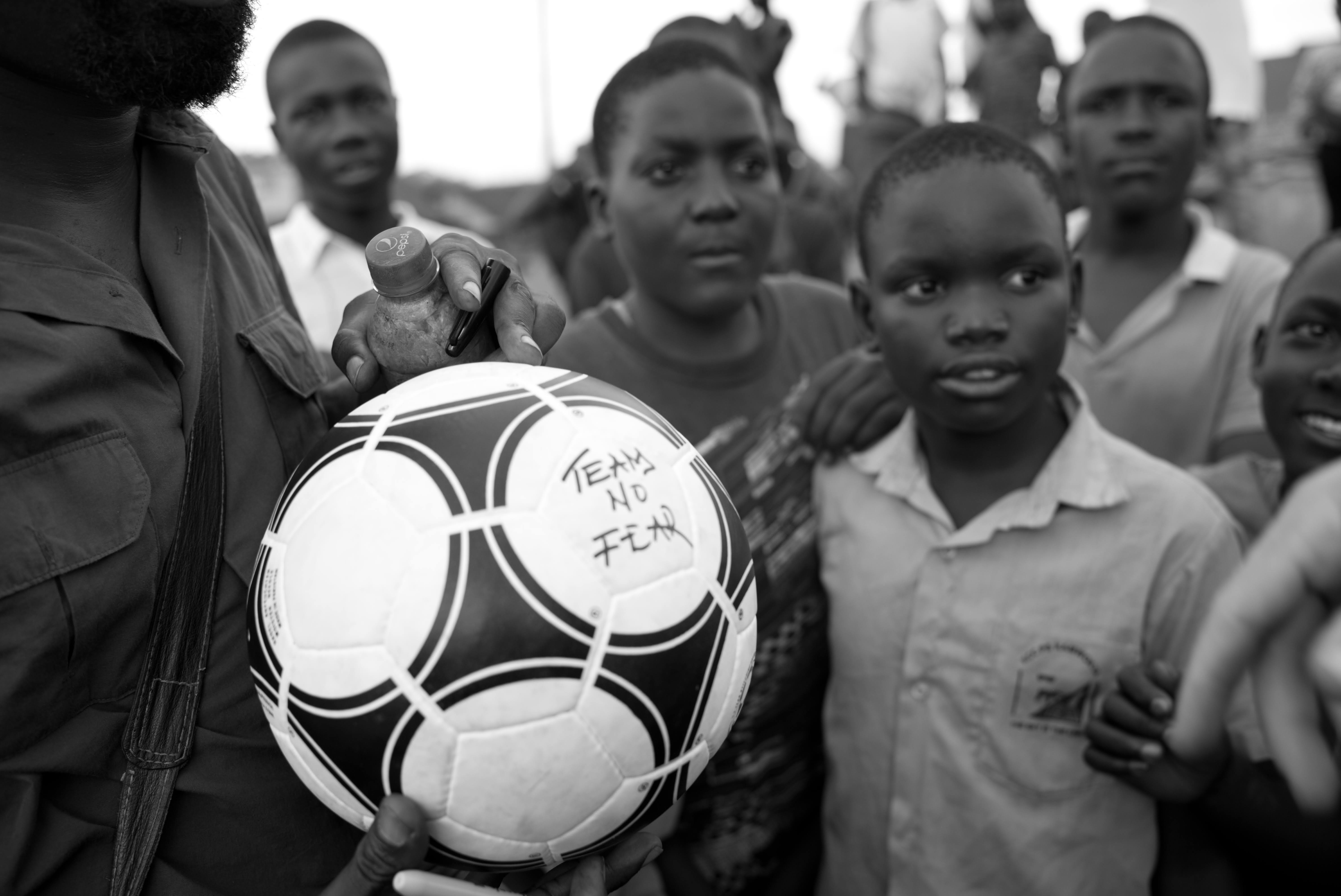 Football practice, Kyebando, Uganda, April 2018