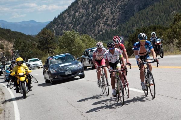 The breakaway heads up Monarch Pass.