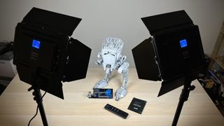 Lume Cube Studio Panel Lighting Kit either side of Lego kit