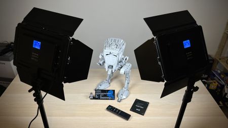 Lume Cube Studio Panel Lighting Kit either side of Lego kit