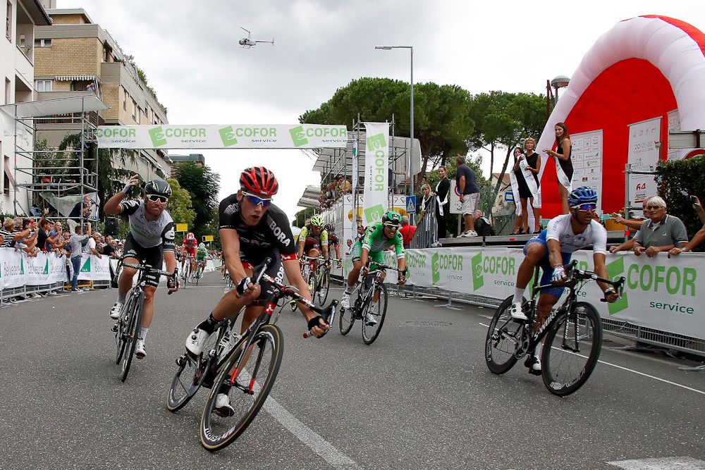 Sam Bennett takes a turn after the finish of stage 2 at the Giro della Toscana