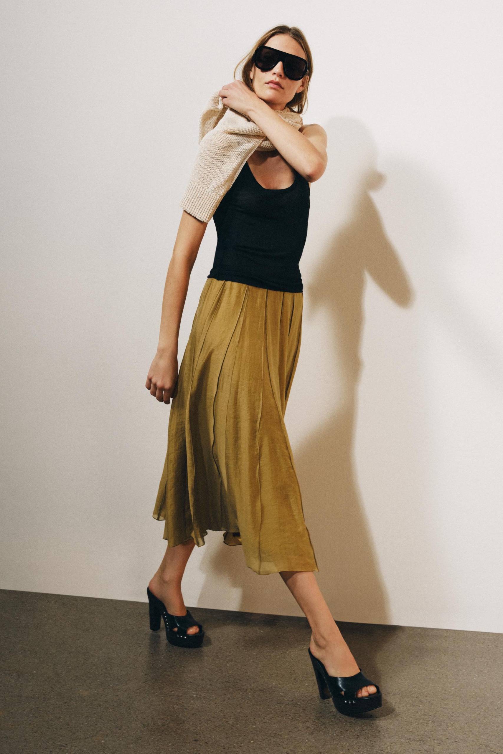 Zw Collection Flowy Combined Skirt - Olive Green - Xs