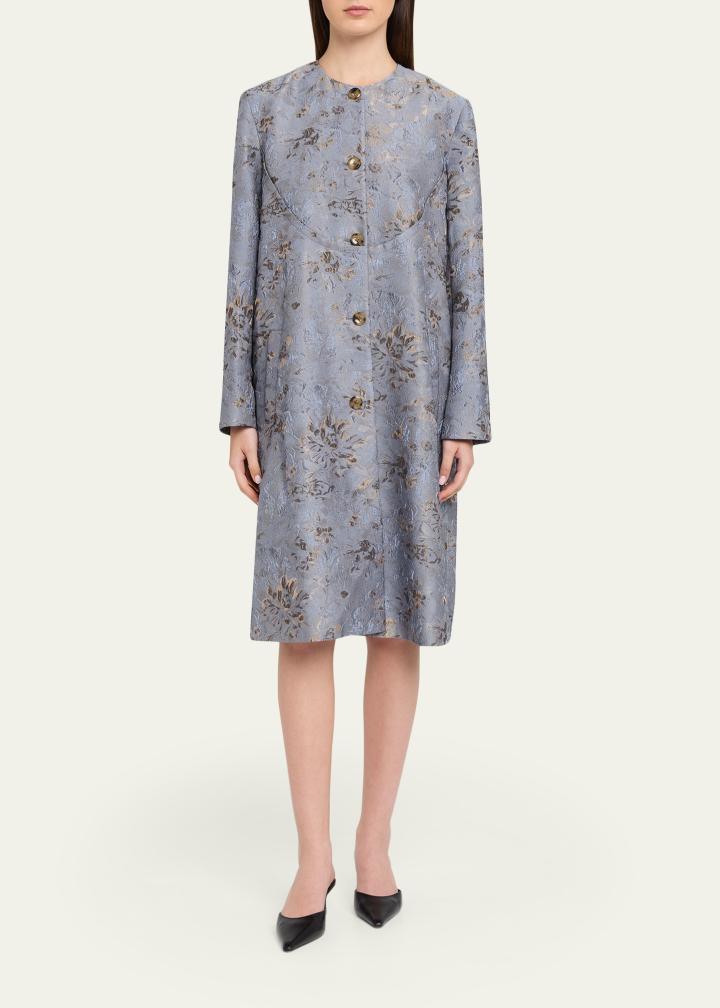 Textured Floral Jacquard Single-Breasted Car Coat