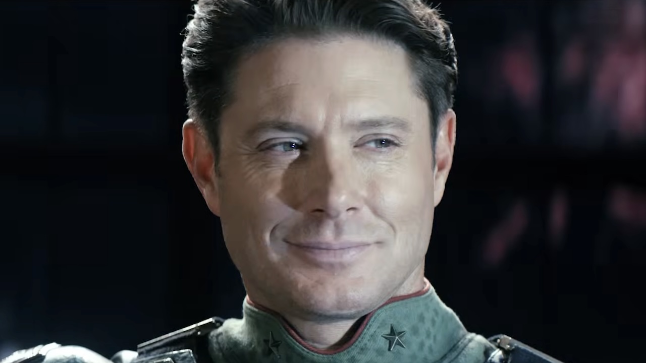 Close-up of Soldier Boy's snidely smiling face in Vought Rising