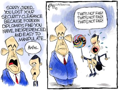 Political cartoon U.S. Jared Kushner security clearance downgrade debt