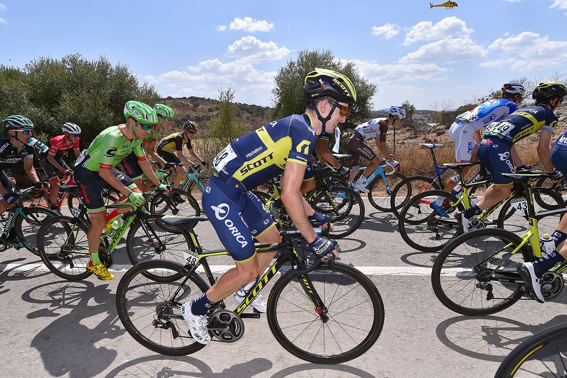 Adam Yates looks happy enough in the peloton